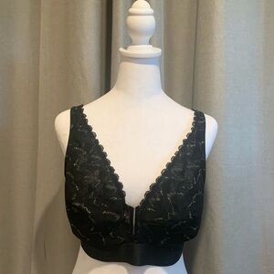 NWT - Etam Black & Gold Lace V-Plunge Bra Size 38DD (E)
